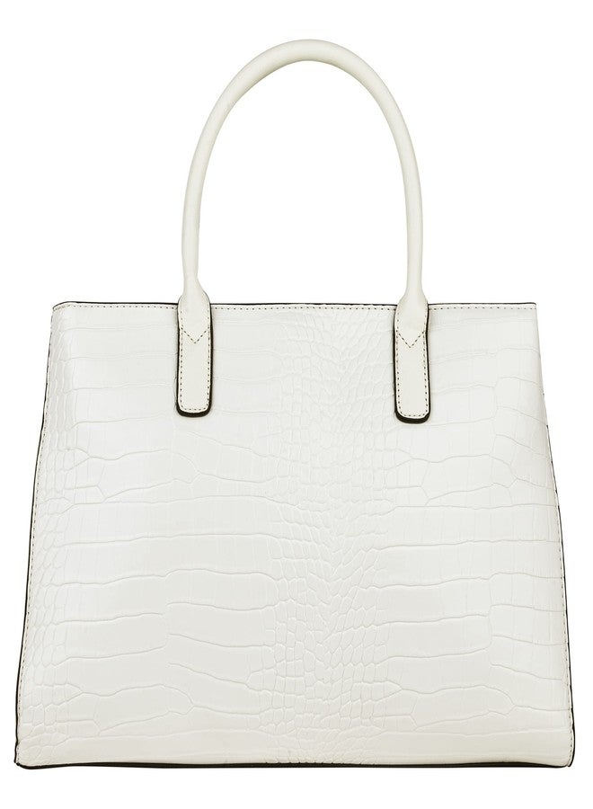 أكسيسورايز حقيبة يد نسائية من أكسسورايز لندن، مصنوعة من الجلد الصناعي بلون عاجي بنقشة جلد التمساح | حقيبة يد نسائية - Image 3